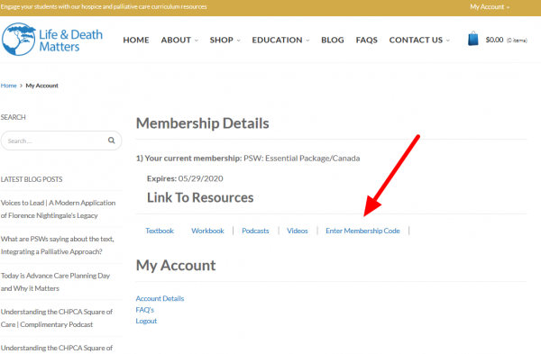 Link to enter membership code